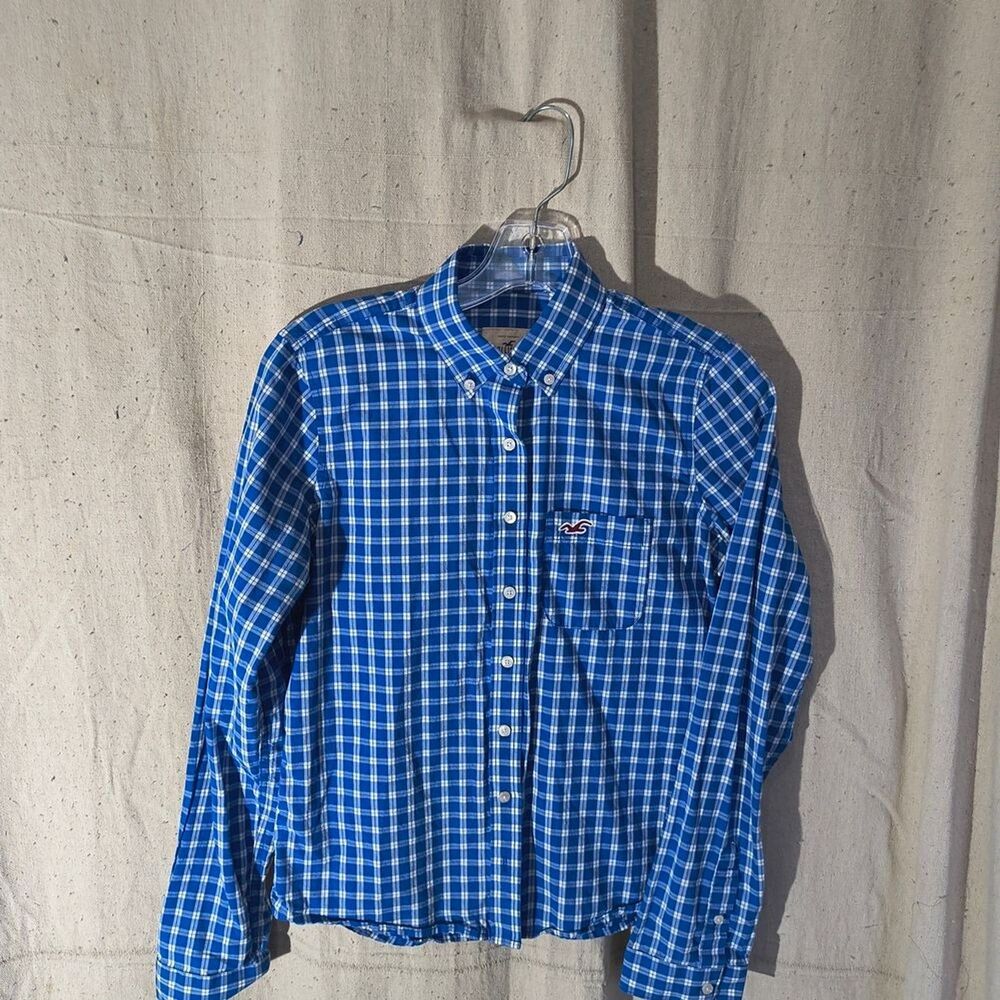 Hollister Boys Small Blue Plaid Button Down Casual Shirt